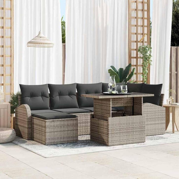 vidaXL Tuinbank Set met opslag 7 pcs Grijs Poly rattan, Tuin en Terras, Tuinsets en Loungesets, Nieuw, Verzenden