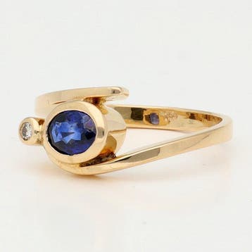 Bague - 18 carats Or jaune Diamant (Naturelle) - Saffier, Nieuw