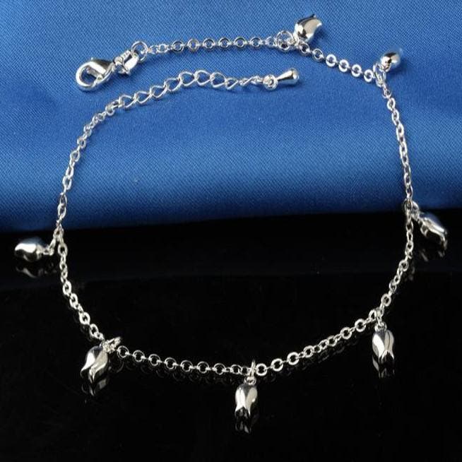 Fako Bijoux - Enkelbandje Verzilverd - Tulpen - 23cm -, Handtassen en Accessoires, Enkelbandjes en Enkelkettinkjes, Verzenden
