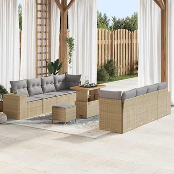 vidaXL Tuinbank Set Beige en Lichtgrijs poly rattan, Verzenden