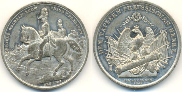 Zinnmedaille Niederwerfung der badischen Aufstaend 1849 P..., Timbres & Monnaies, Pièces & Médailles, Envoi