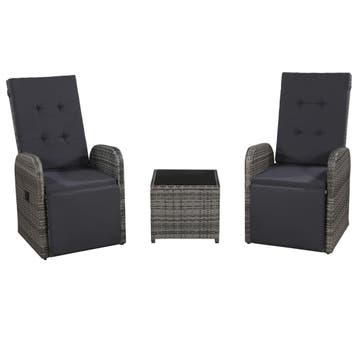 vidaXL 3-delige Bistroset met kussens poly rattan grijs, Verzenden, Nieuw