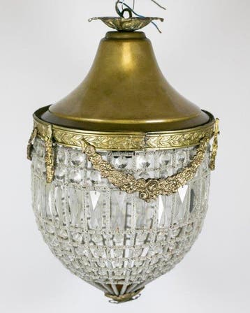 Plafondlamp - prismen van kristal - goudkleurig metaal -