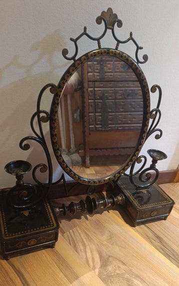 Tafelspiegel - Messing, Hout - Toilette begin 1900