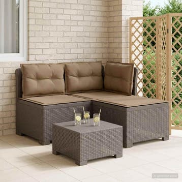 vidaXL 3-Zits Tu bank met Kussens Rattan Look 3-zits PP, Verzenden, Nieuw