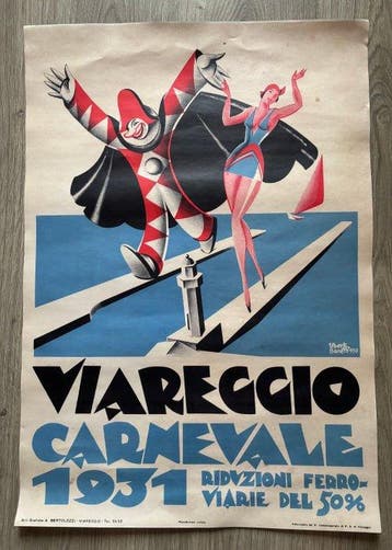 Uberto Bonetti - Viareggio Carnevale 1931 manifesto vintage, Antiek en Kunst