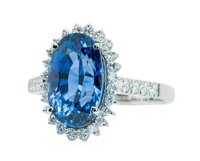 Ring - 14 karaat Witgoud, Intens/levendig blauw (Ceylon) -, Handtassen en Accessoires, Ringen
