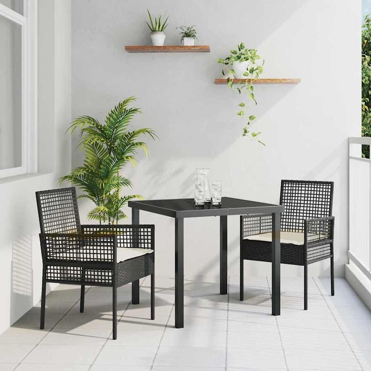 vidaXL Tuinstoel met kussen 2 pcs Zwart 55 x 53 x 85 cm poly, Tuin en Terras, Tuinstoelen, Nieuw, Verzenden