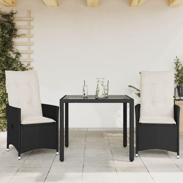 vidaXL 3-delige Bistroset met kussens poly rattan zwart, Verzenden, Nieuw