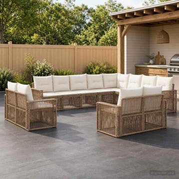 vidaXL Tuinbank Set 12 st Beige en Crème Wit poly rattan, Verzenden, Nieuw