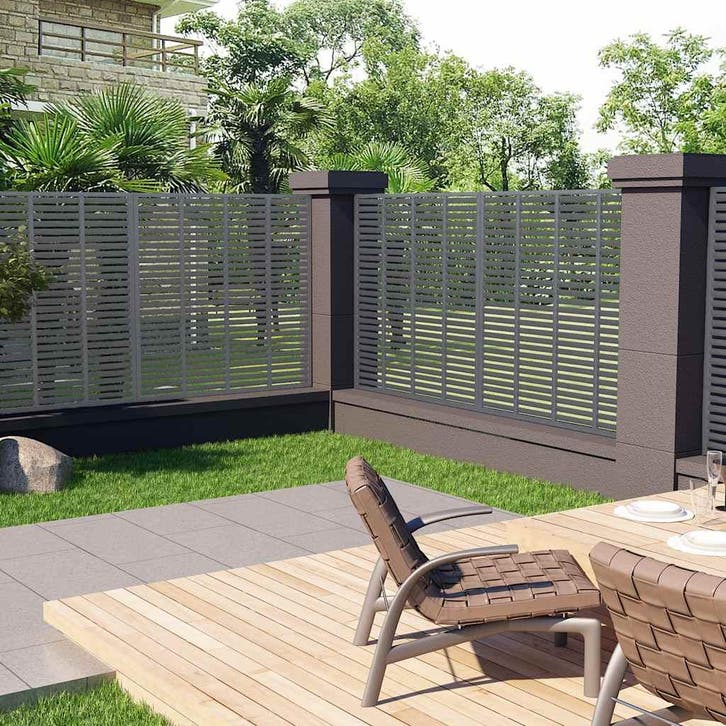 vidaXL Lamellenhek 180x180 cm HKC grijs, Jardin & Terrasse, Clôtures de jardin, Envoi