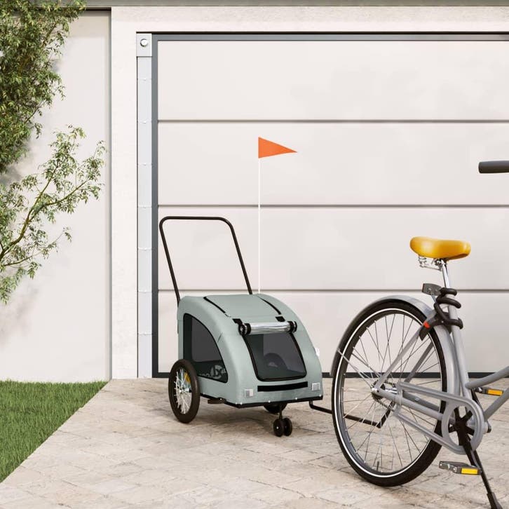 vidaXL Hondenfietstrailer oxford stof en ijzer grijs, Dieren en Toebehoren, Overige Dieren-accessoires, Nieuw, Verzenden