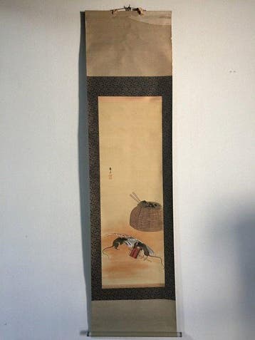 Japanese Silk Kakejiku (Hanging Scroll) - Hand-Painted
