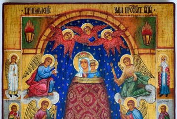 Icoon - Russische orthodoxe icoon Onze-Lieve-Vrouwe, Antiek en Kunst