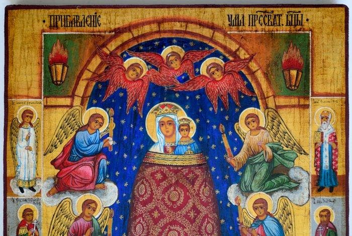 Icoon - Russische orthodoxe icoon Onze-Lieve-Vrouwe, Antiquités & Art, Antiquités | Livres & Manuscrits