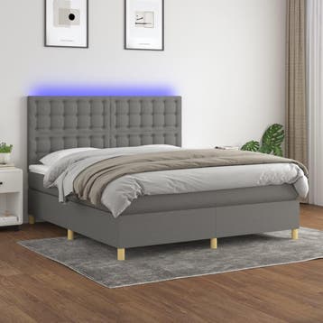 vidaXL Boxspring met matras en LED stof donkergrijs 160x200, Maison & Meubles, Verzenden