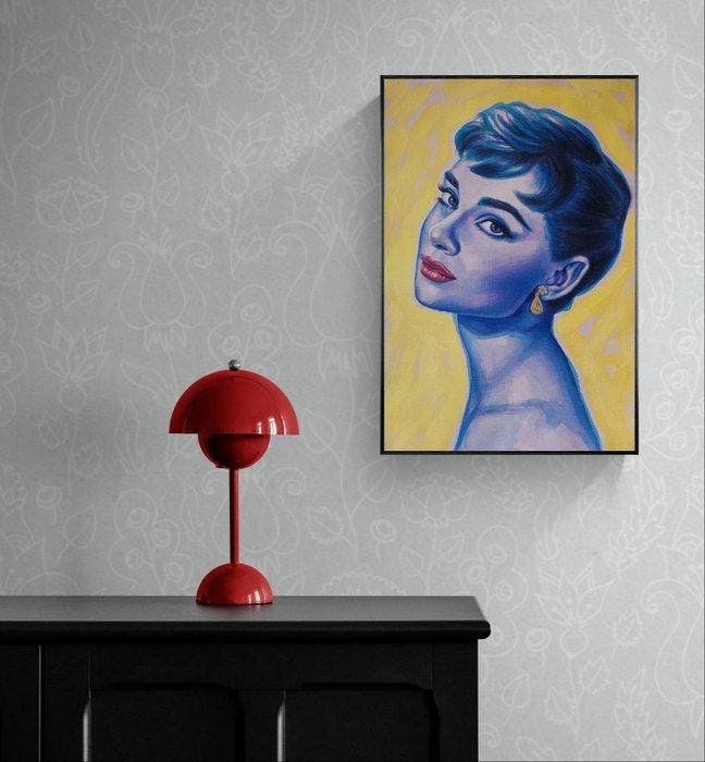 Niurka Moreno Leyva - Audrey Hepburn: Electric Blue, Antiek en Kunst, Kunst | Schilderijen | Modern
