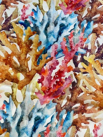 san leucio - Beau tissu rasatello corail aquarellé - Textile