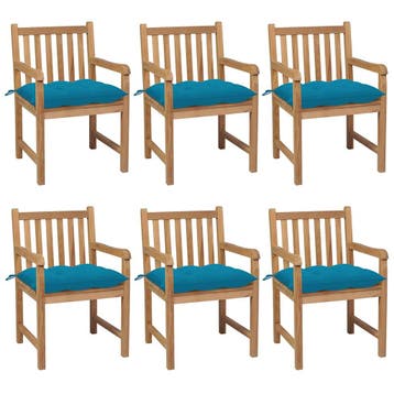 vidaXL Tuinstoelen 6 st met lichtblauwe kussens massief, Verzenden