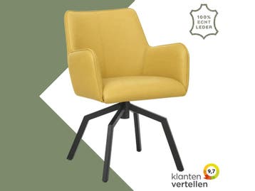 Leren draaibare eetkamerstoel Jazz - Toledo Lemon (geel) -, 60 tot 90 cm, Nieuw, Leer, Ophalen of Verzenden