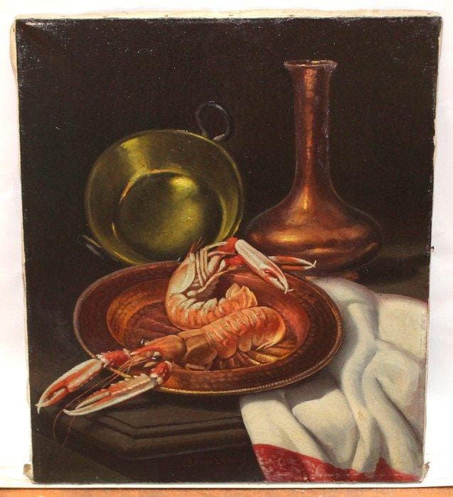 José Gómez Abad (1904-1993) - Bodegón con peras y jarra, Antiek en Kunst, Kunst | Schilderijen | Klassiek