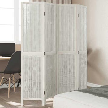 vidaXL Kamerscherm met 4 panelen massief paulowniahout wit, Verzenden
