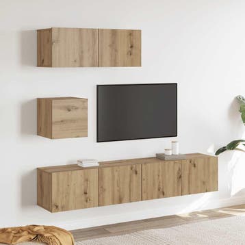 vidaXL 4-delig Tv-meubelset wandmontage bewerkt hout, Verzenden
