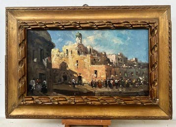 Giuseppe Riva (1861-1948) - Veduta di un borgo mediterraneo