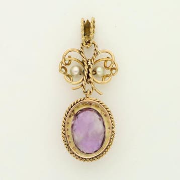 Pendentif - 18 carats Or jaune Améthyste - Perle