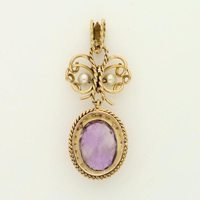 Pendentif - 18 carats Or jaune Améthyste - Perle, Bijoux, Sacs & Beauté, Bijoux anciens