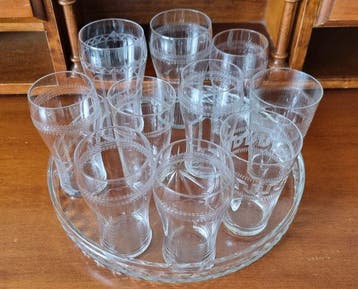 Service de boisson (11) - Cristal - Plateau en verre antique