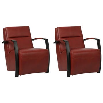 Set van 2 Leren fauteuils Arrival - Granada Rouge (rood), Maison & Meubles, Fauteuils, Ophalen of Verzenden