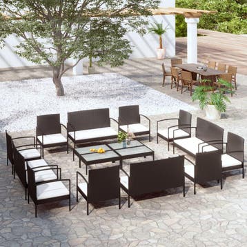 vidaXL 16-delige Loungeset met kussens poly rattan zwart, Verzenden, Nieuw, Loungeset