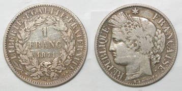 France Frankreich Km 822 1 Franc 1871 Klein A Paris Typ C..., Postzegels en Munten, Verzenden, België