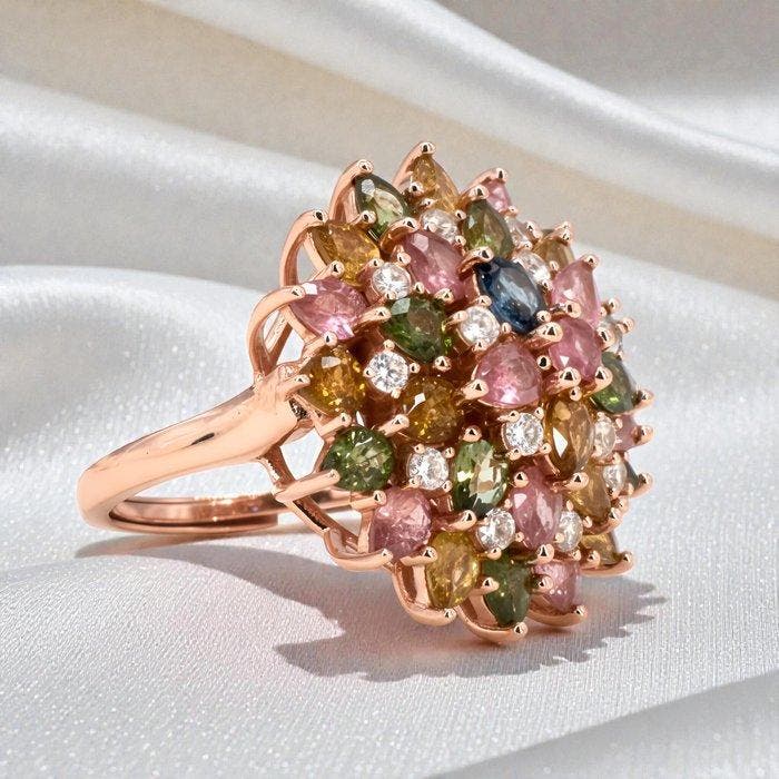 Zonder minimumprijs - Ring Verguld Toermalijn - Topaas - 18k, Handtassen en Accessoires, Ringen