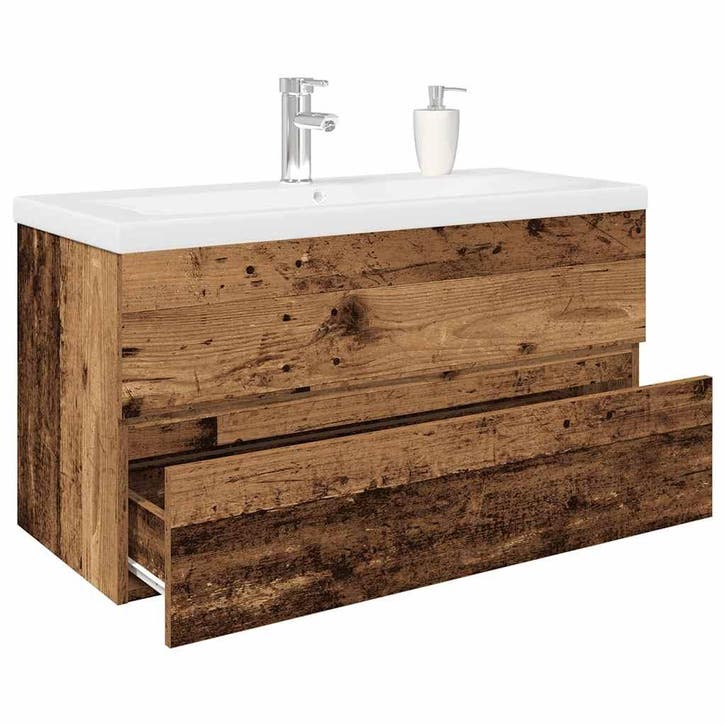 vidaXL Wastafelkast met ingebouwde wasbak en kraan oud, Maison & Meubles, Tables | Coiffeuses, Envoi