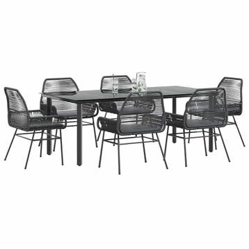 vidaXL 7-delige Tuinset met kussens poly rattan glas zwart, Verzenden, Nieuw, Tuinset