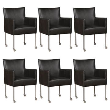Set van 6 Leren eetkamerstoelen Desire - Granada Graphite, Ophalen of Verzenden