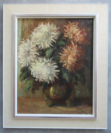 Henk Welther (1885-1947) - Chrysanten in messing pot
