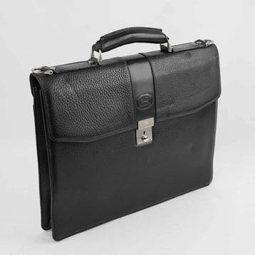 Burberrys - Black Grained Leather Briefcase Business Bag, Nieuw
