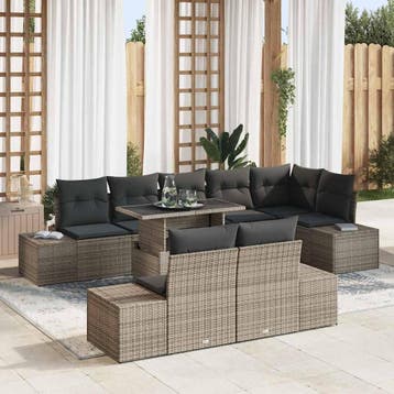 vidaXL Tuinbank Set 9 st Grijs poly rattan, Verzenden, Nieuw