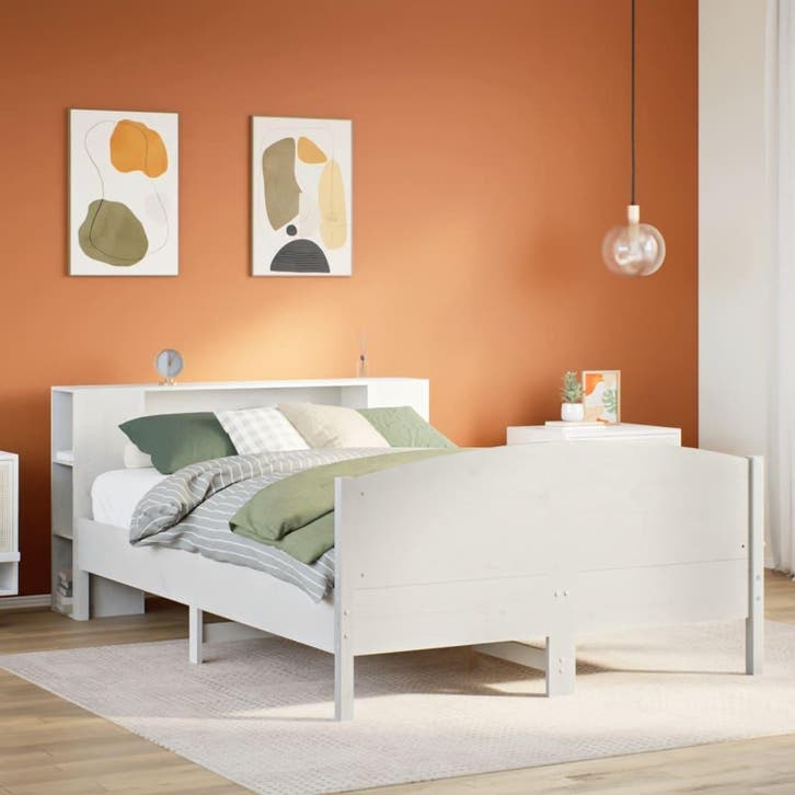 vidaXL Bed met boekenkast zonder matras grenenhout wit, Maison & Meubles, Chambre à coucher | Lits, Envoi