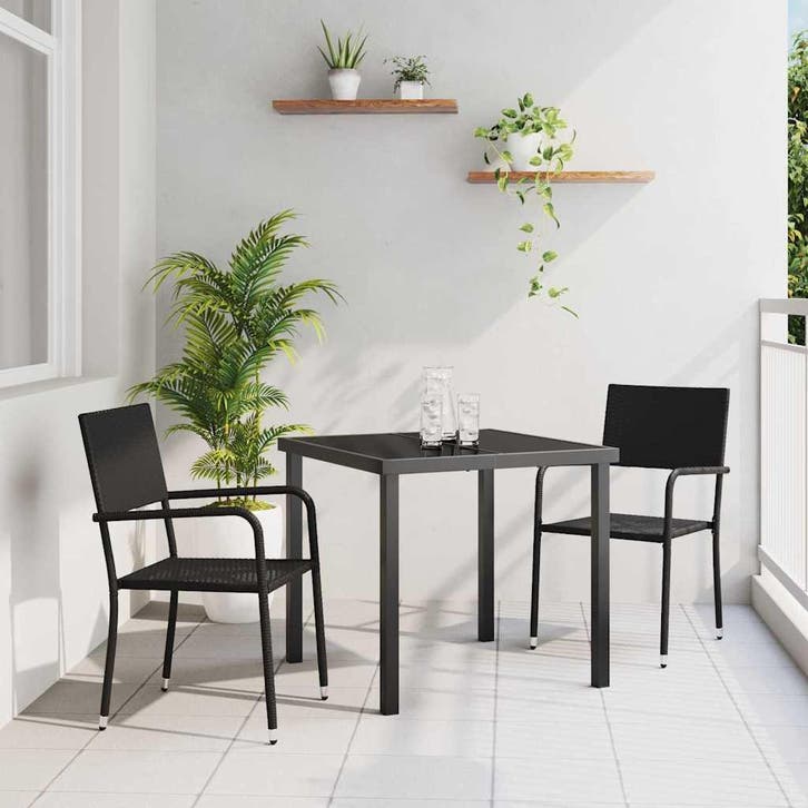 vidaXL Tuin Eettafel Set met kussen 3 pcs Zwart poly rattan, Tuin en Terras, Tuinsets en Loungesets, Nieuw, Verzenden