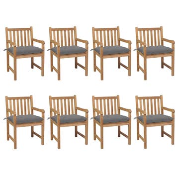 vidaXL Tuinstoelen 8 st met grijze kussens massief teakhout, Verzenden, Nieuw