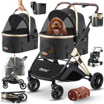 Hondenbuggy Klapbaar 25 kg - 360° Draaibaar 3-in-1 - Zwart -, Verzenden, Nieuw
