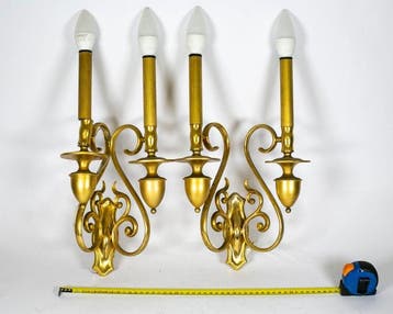 Wandkandelaar - goudkleurig metaal - Een paar wandlampen
