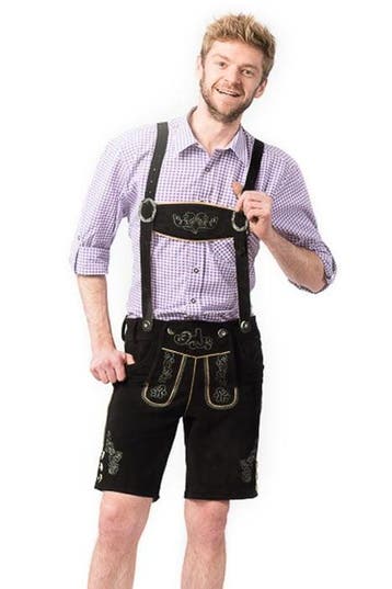 Lederhose Leer Kort Zwart en Bretels, Verzenden