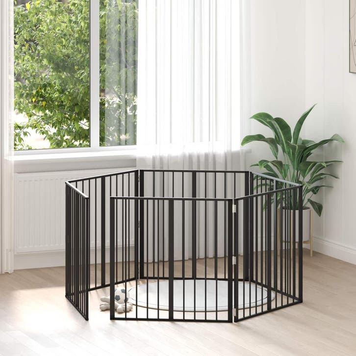 vidaXL Hondendeur 6 pcs Zwart 80 x 80 cm Gegevens staal, Animaux & Accessoires, Caisses pour chiens, Envoi