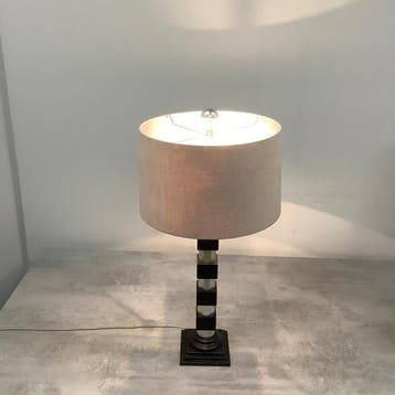 Klassieke Dorische zuiltafellamp, hout / zilver, Gebruikt
