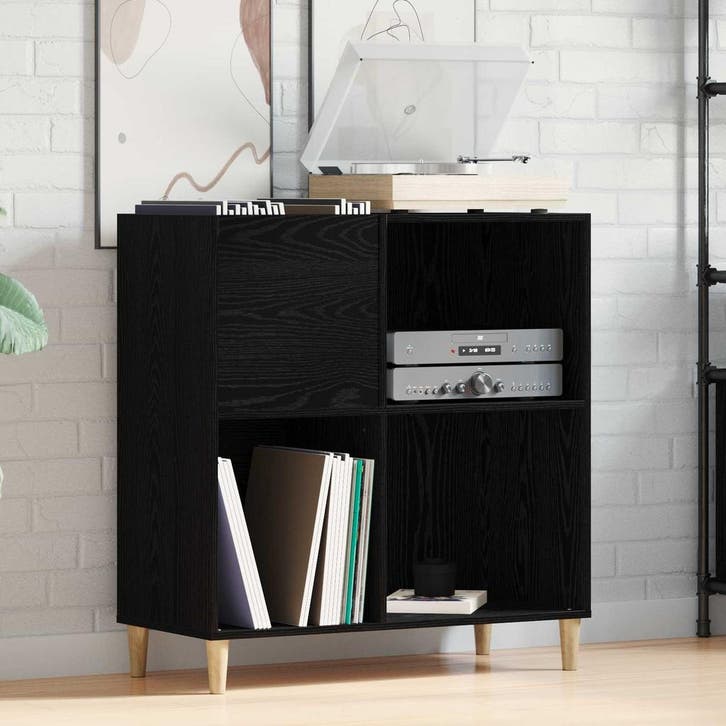 vidaXL Platenkast met plank Zwart Eiken 84,5 x 38 x 89 cm, Huis en Inrichting, Kasten | Overige, Nieuw, Verzenden